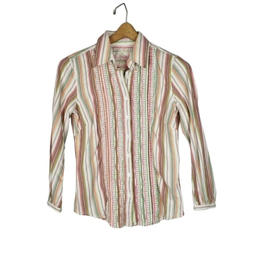 Robert Graham Button Up Shirt Embroidered Striped Cotton Womens Size XS